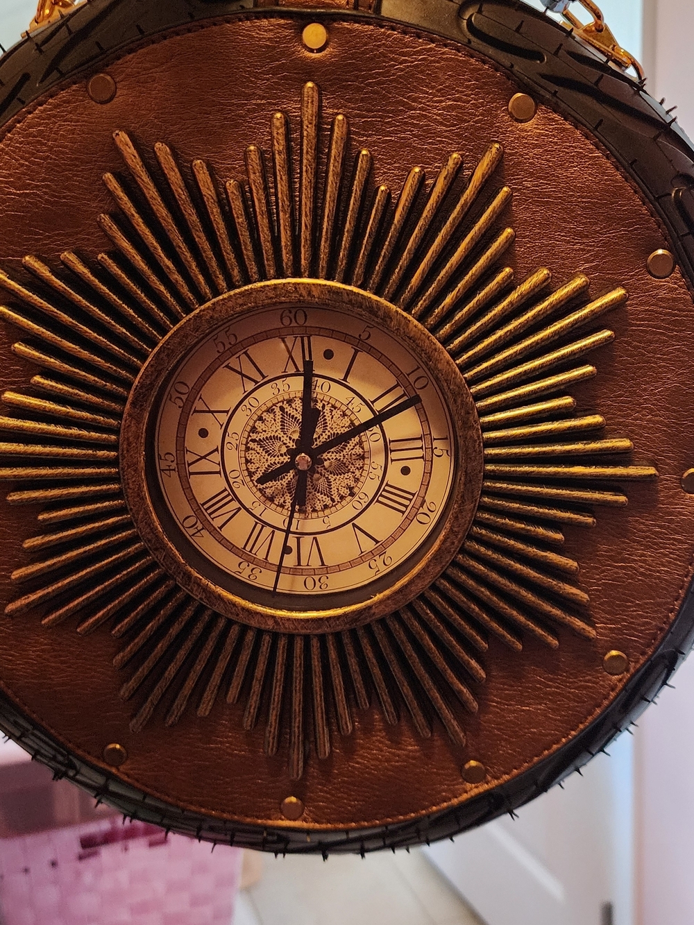 Vintage Sunburst Wall Clock - Brown and Gold